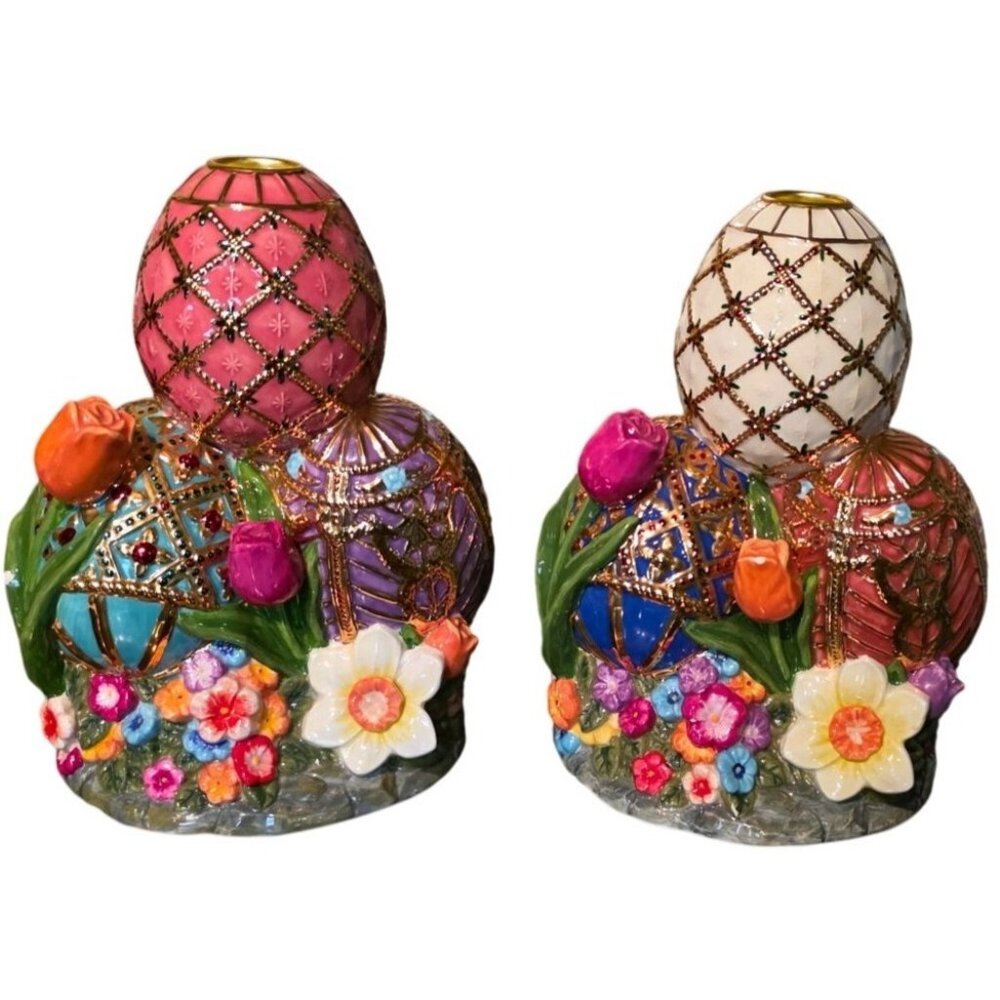 2 Christopher Radko Easter Faberge Egg Candle Holder Spring Holiday Decor 8"